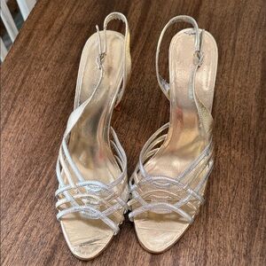 Calvin Klein Women's Metallic Strappy Slingback Sandals - gold and silver